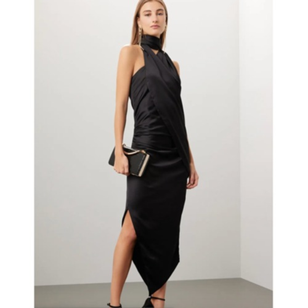 Arias New York Halter Midi Dress Women 6 Black Luxury Quiet Luxury Minimalist